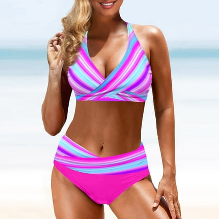 

Womens swimsuits Women s Fashion Split High Waist Printed Bikini With Bra Pads And No Steel Bra Swimsuit Fragarn