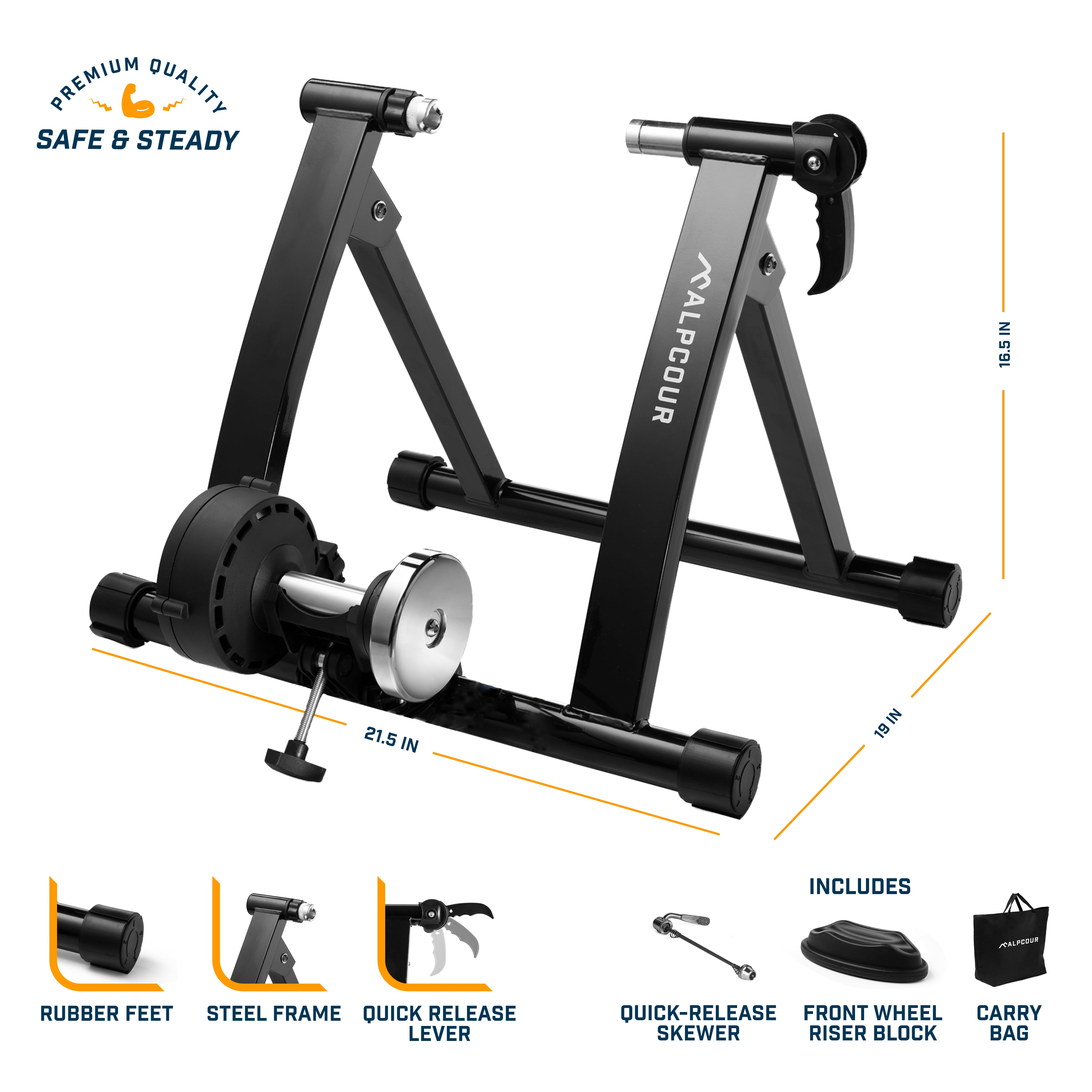with Portable Multi-Tasking Bike Trainer Fitness Desk Alpcour Magnetic Bike Trainer Stand for Indoor Riding with Bike Trainer 4-Tier Riser Block for Front Wheel with Anti-Skid Design 