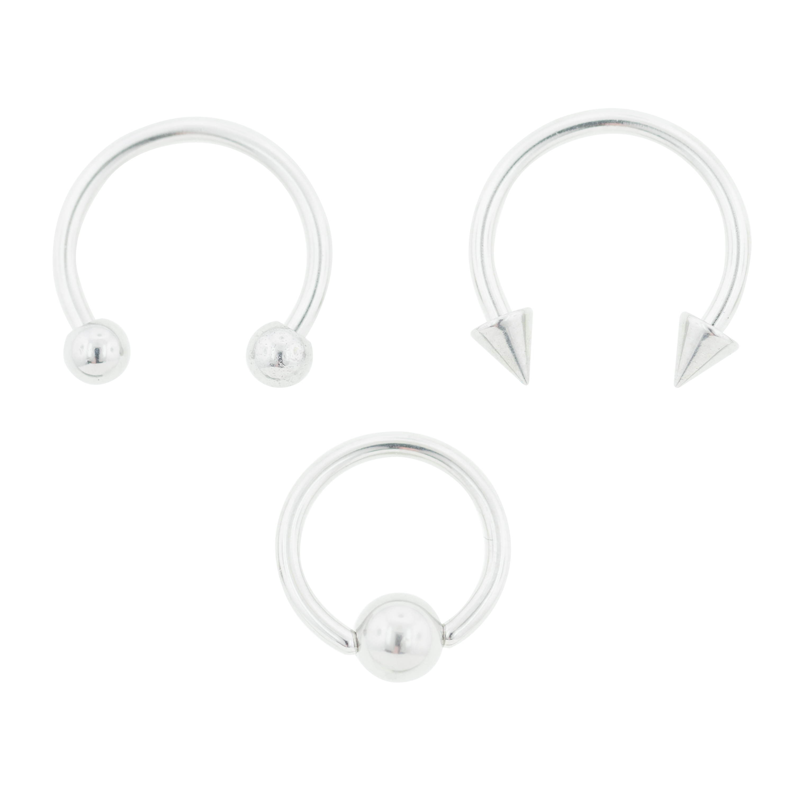Body Jewelry Women's 16G Surgical Steel Horseshoes and Captive Bead Hoop Set, 3-Pack