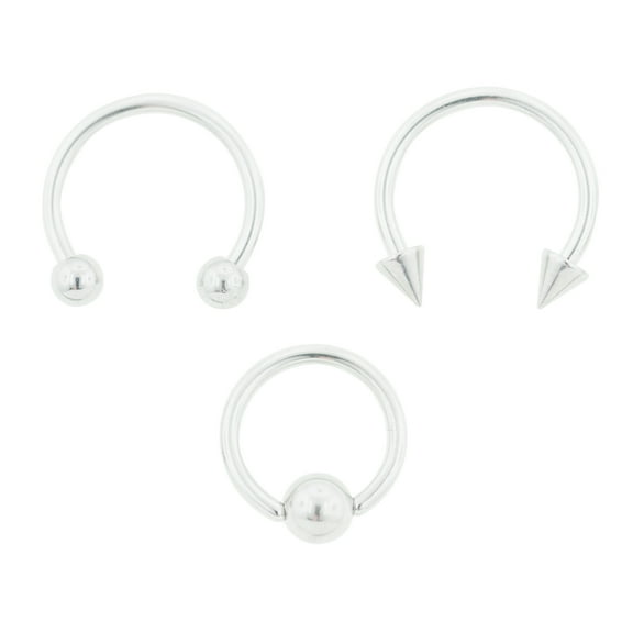 Body Jewelry Women's 16G Surgical Steel Horseshoes and Captive Bead Hoop, 3 Pack
