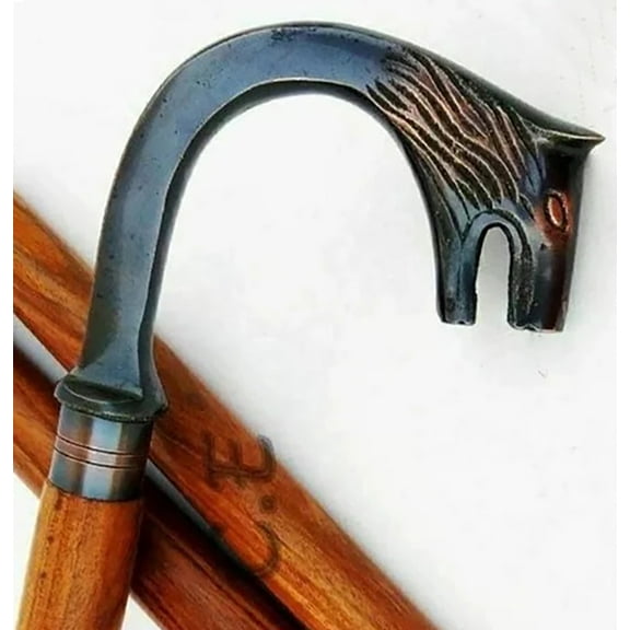 Premium Walking Stick Beautiful Antique Plated Solid Brass Elephant Handle Walking Canes & Crutches Buffed Polished Cane for Men & Women Brown Inlayed Shaft