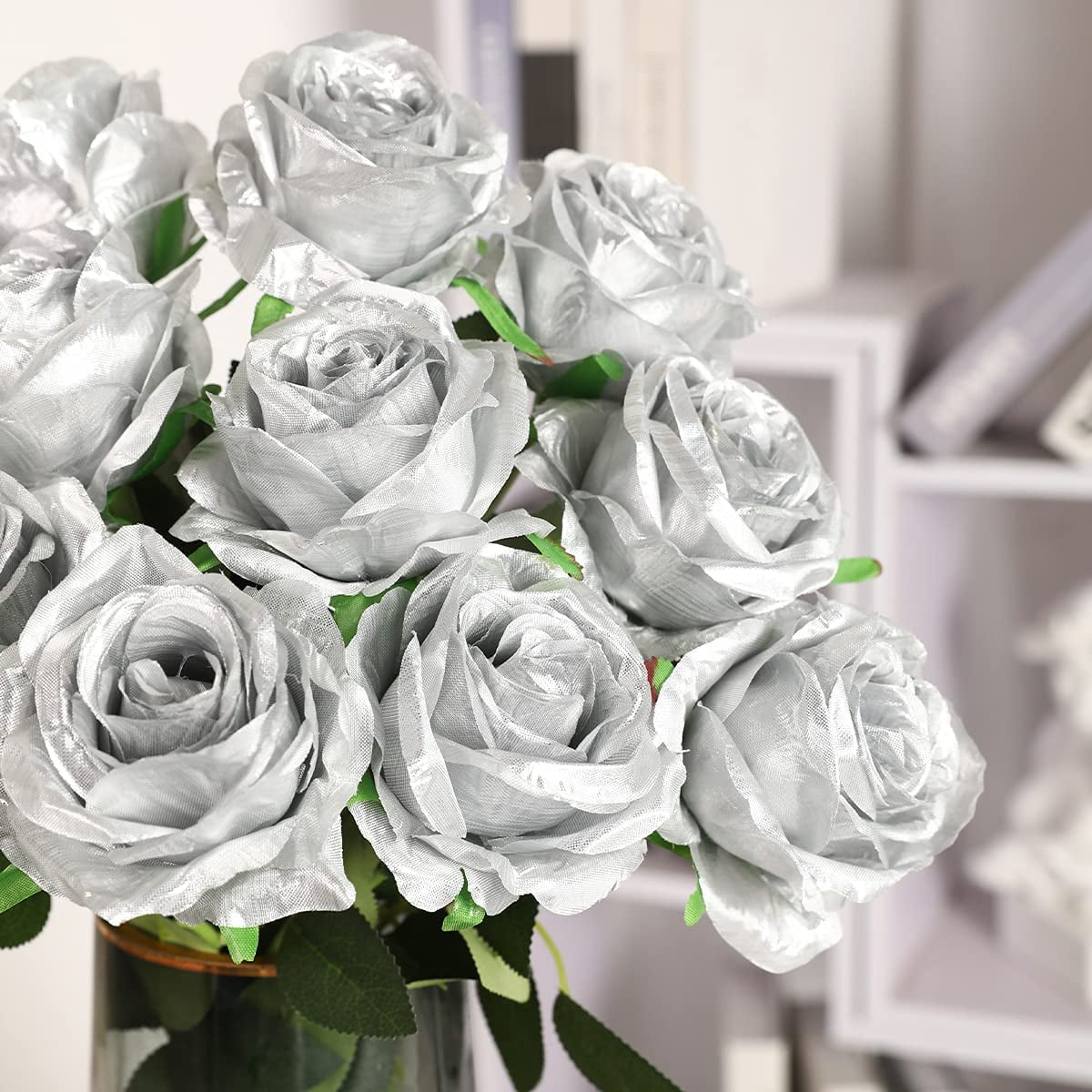 Black Flower Artificial Roses Flowers, Realistic Blossom Roses Real Touch Silk Rose Single Fake Flower Long Stem Bouquets for Home Decor Wedding Party Ceremony Funeral (10Pcs, Black)