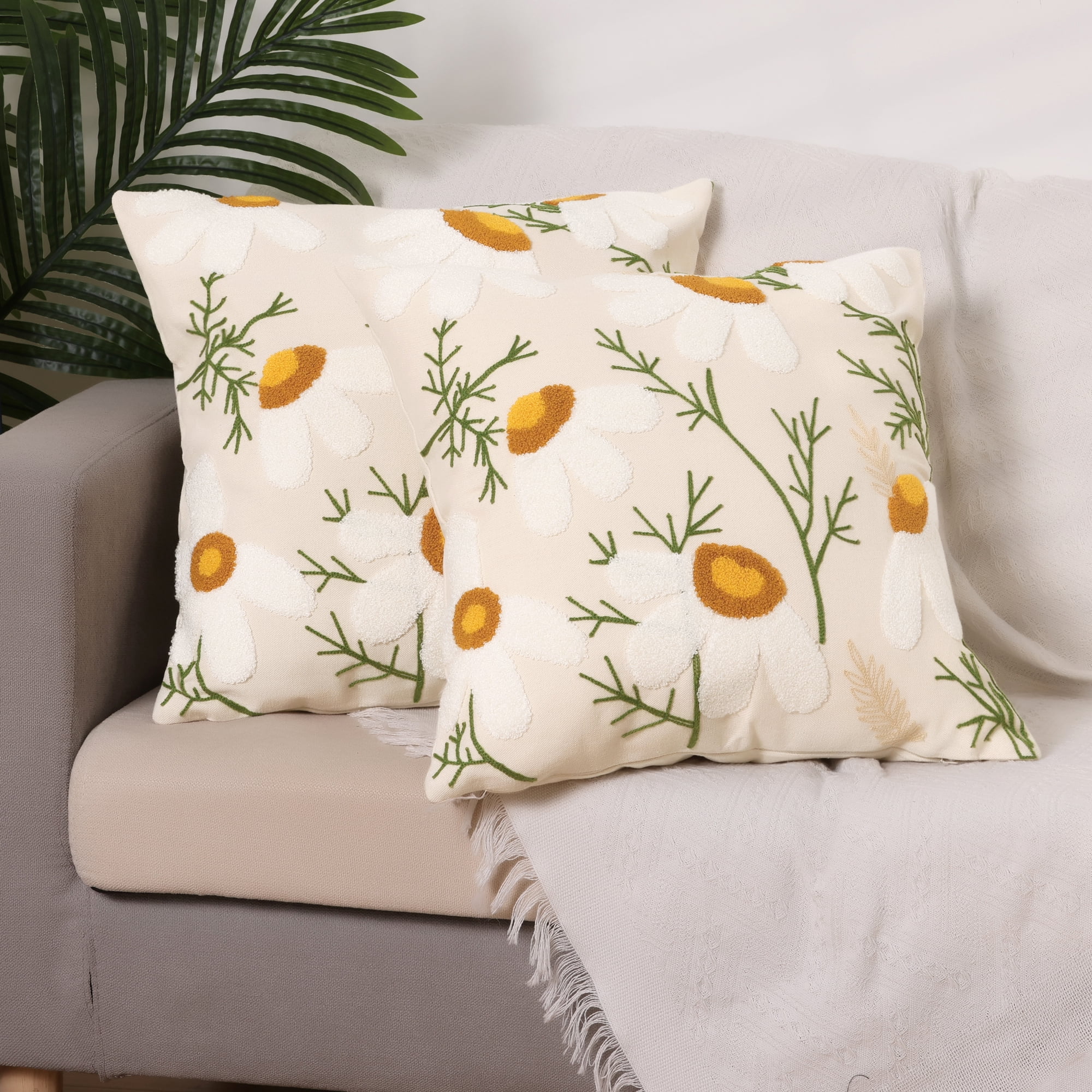 Unique Bargains Cotton Throw Pillow Cover Geometric Floral Cushion Covers (2 Count) Flower 18" x 18"
