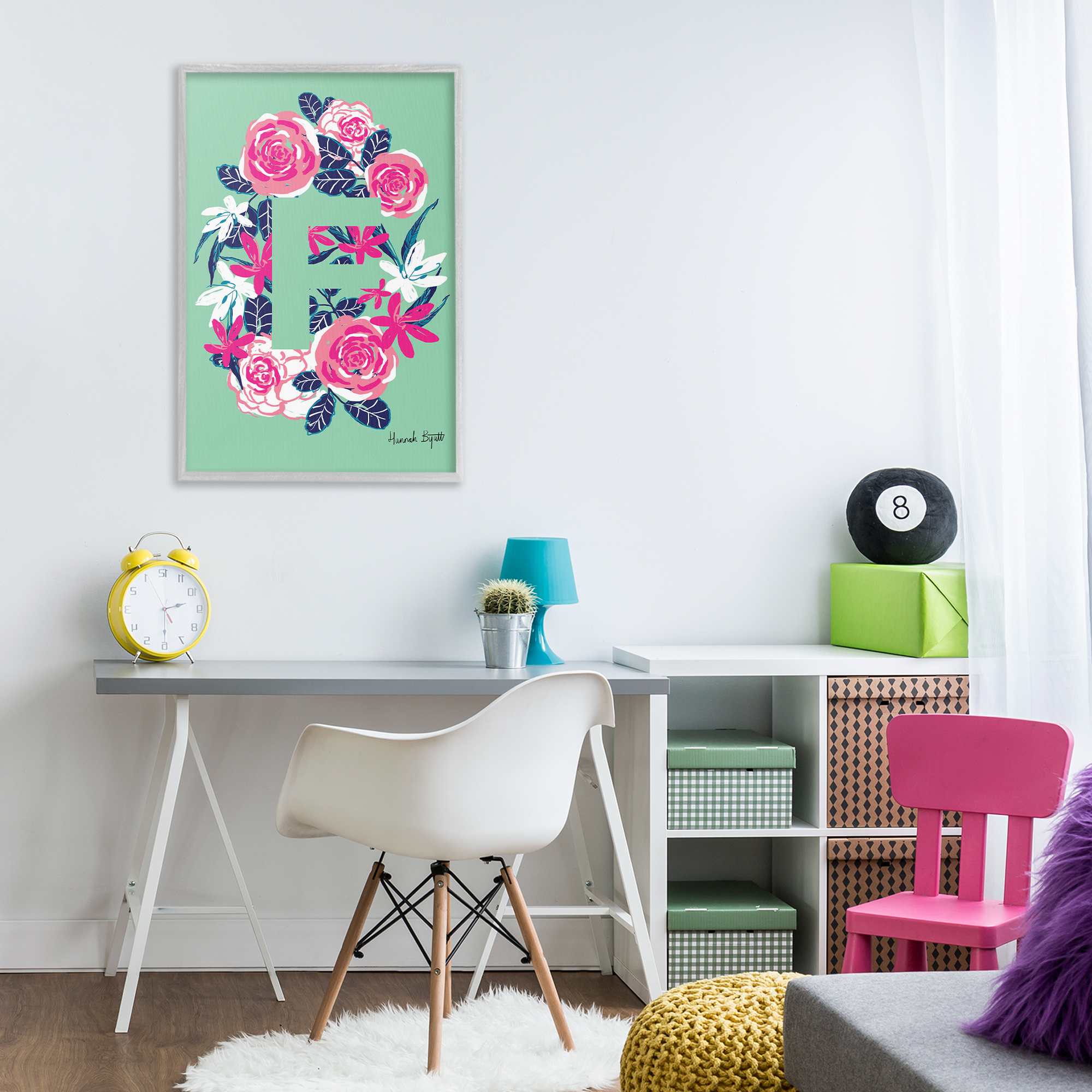 Stupell Industries Floral Bloom Letter F Botanical & Floral Painting Gray Framed Art Print Wall Art, 20 x 30