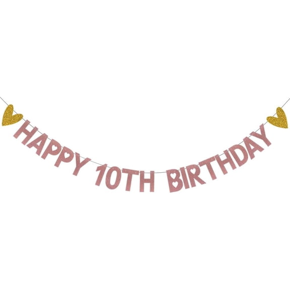 HAPPY 10TH BIRTHDAY Banner,Pre-Strung,Rose Gold Paper Glitter Party Decorations for 10 Years Old 10TH Birthday Party Supplies Letters Rose Gold