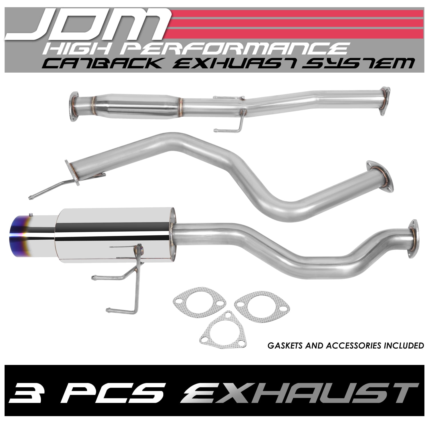 DNA Motoring For 1992-2000 Honda Civic 2DR 4DR 4.5" Muffler Burnt Tip Catback Exhaust System