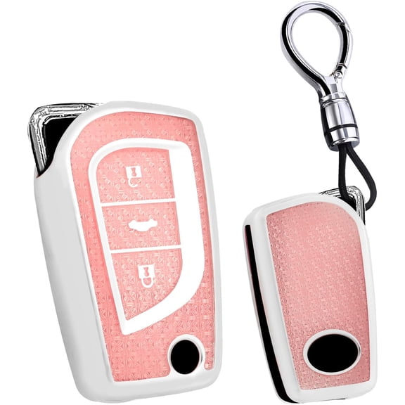 Key Fob Cover Compatible with Toyota Fortuner Tundra Camry RAV4 Highlander Corolla 2018-2024 3 Button Keychain Case Holder Protector,bullet keychian-Pink