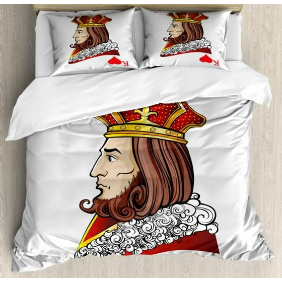 King Size Duvet Cover Set Of Heart Deck Romantic Graphic Play Card Design Good Luck Chance Theme Decorative 3 Piece Bedding