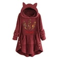 thumbnail image 2 of IROINNID Women's Casual Mid-Long Graphic Prints Hoodie Overcoat Long Sleeve Outwear, Wine, 2 of 4