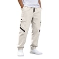 thumbnail image 2 of Wide Leg Pants Men's Solid Color Tight Waist Drawstring Casual Sports Multi Pocket Workwear Pants White L, 2 of 9