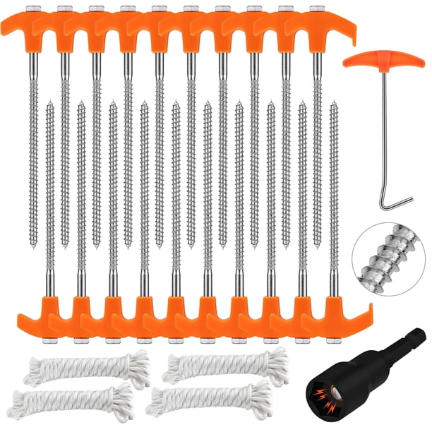 Estacas para tienda de campaña HORUSDY Heavy Duty, paquete de 20 con cuerdas y tirador en T