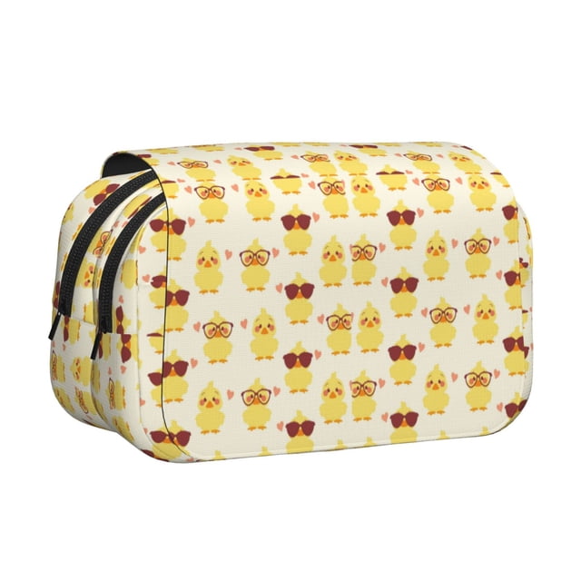 Disketp Cute Yellow Duck Estuche de Lápices de Doble Capa con Tapa Abatible y Cremallera, Organizador Escolar para Adolescentes y Adultos