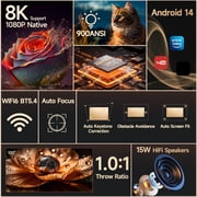 [900ANSI&Auto Focus] Magcubic 8K Support Native 1080P Full HD Projector, Auto Keystone Movie Projector with WiFi 6 & BT 5.4, Android 14 with Built-in Apps, Smart Projector for Home Theater HY350MAX