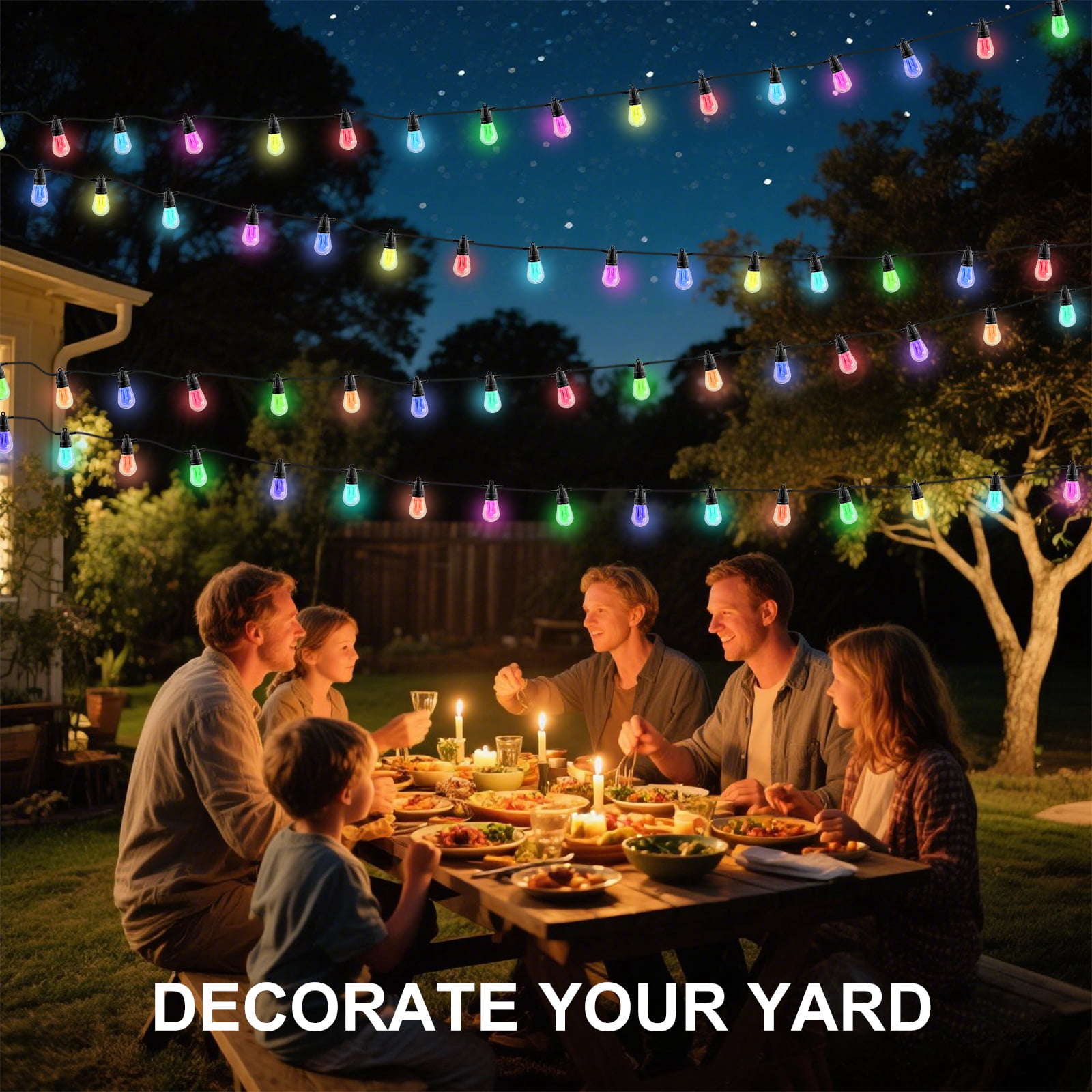 Rirool 50ft Outdoor String Lights with APP Control - 20 RGB LED Bulbs, IP65 Waterproof, Dimmable Color Changing Patio Lights for Garden, Party, Wedding