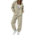 thumbnail image 3 of Feancey Women's 2 Piece Outfits Hoodie Sweatsuit Sets Workout Zip Up Sweatsuits Baggy Jogger Travel Matching Set with Pockets Beige S, 3 of 10