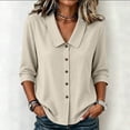 thumbnail image 6 of Ynynloco Womens 3/4 Sleeve Cotton Linen Shirts Peter Pan Collar Button Down Tops Lightweight Breathable Casual Cute Tops, 6 of 8