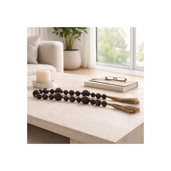 Terracotta Bead Garland with Jute Tassels for Home Decor - Decorative Accent for Bathroom, Office Desk, and Living Room Decor - Ornament for Shelf Display or Coffee Table - 3", Brown