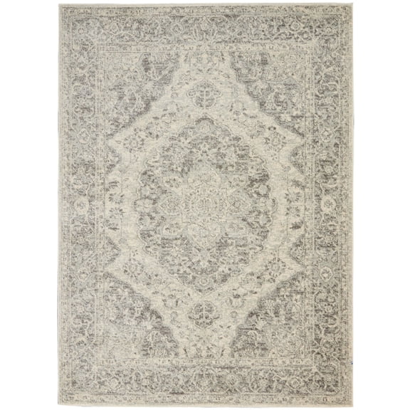 Nourison Tranquil Vintage Persian Center Medallion Area Rug Ivory Grey 5'3" x 7'3"