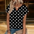 thumbnail image 2 of Olyvenn Womens Tops Polka Dot T Shirts Short Sleeve V Neck Summer Casual Loose Basic Tee Shirt Trendy Fashion Tee Clothes Black L, 2 of 6