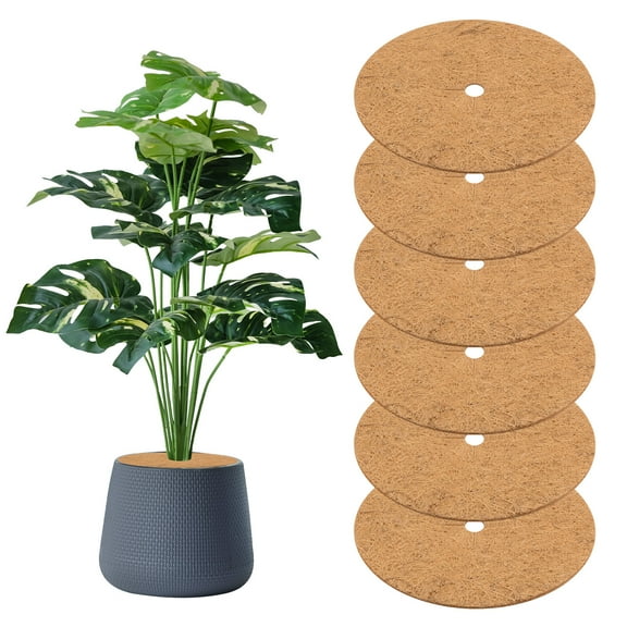 Uxcell 6-Pack Coconut Fibers Mulch Ring Tree Protector Mat, 14.6 Inch Tree Ring Mulch Mat for Plants [Coconut Brown]