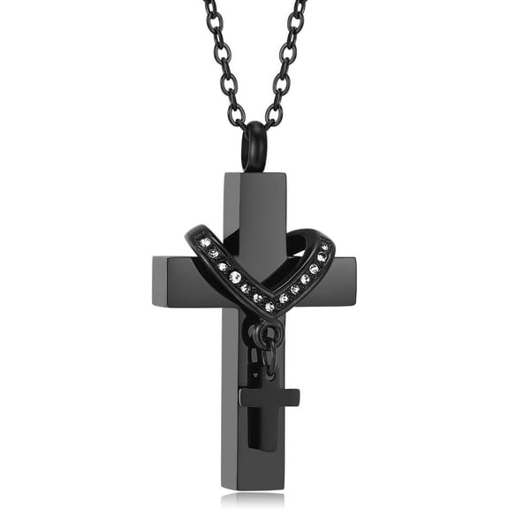 Cross Urn Necklace for Human Ashes Stainless Steel Cremation Jewelry for Ashes (Silver Double Cross)