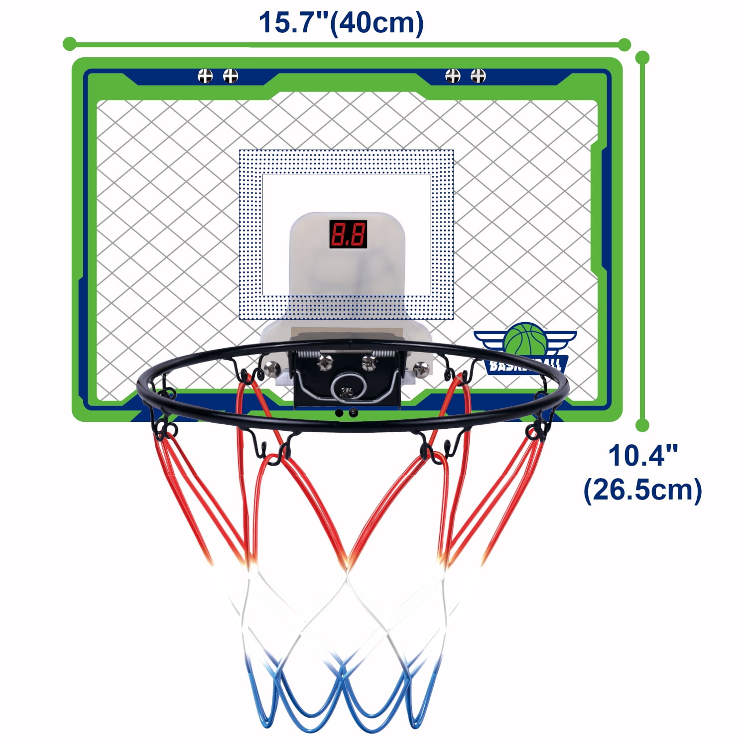 POCO DIVO Over The Door Basketball Hoop, Mini LED Lights 3-Mode Scoreboard, Kids Cheerful Game 2 Balls Set, Indoor Mounting Classic Sports, Boys Girls Room Toy Gift Adult Office Party Play, Green