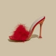 thumbnail image 3 of Mostsola Sandals for Women Stiletto Heels Open Square Toe Plush Slip on Dress Shoes Slippers, 3 of 7