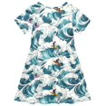 thumbnail image 2 of FORMRS Girls Short Sleeve Dress Summer Casual Round Neck A-line Beach Sundress, Sizes 2T-8T, Green Ocean Waves Pattern, 2 of 8