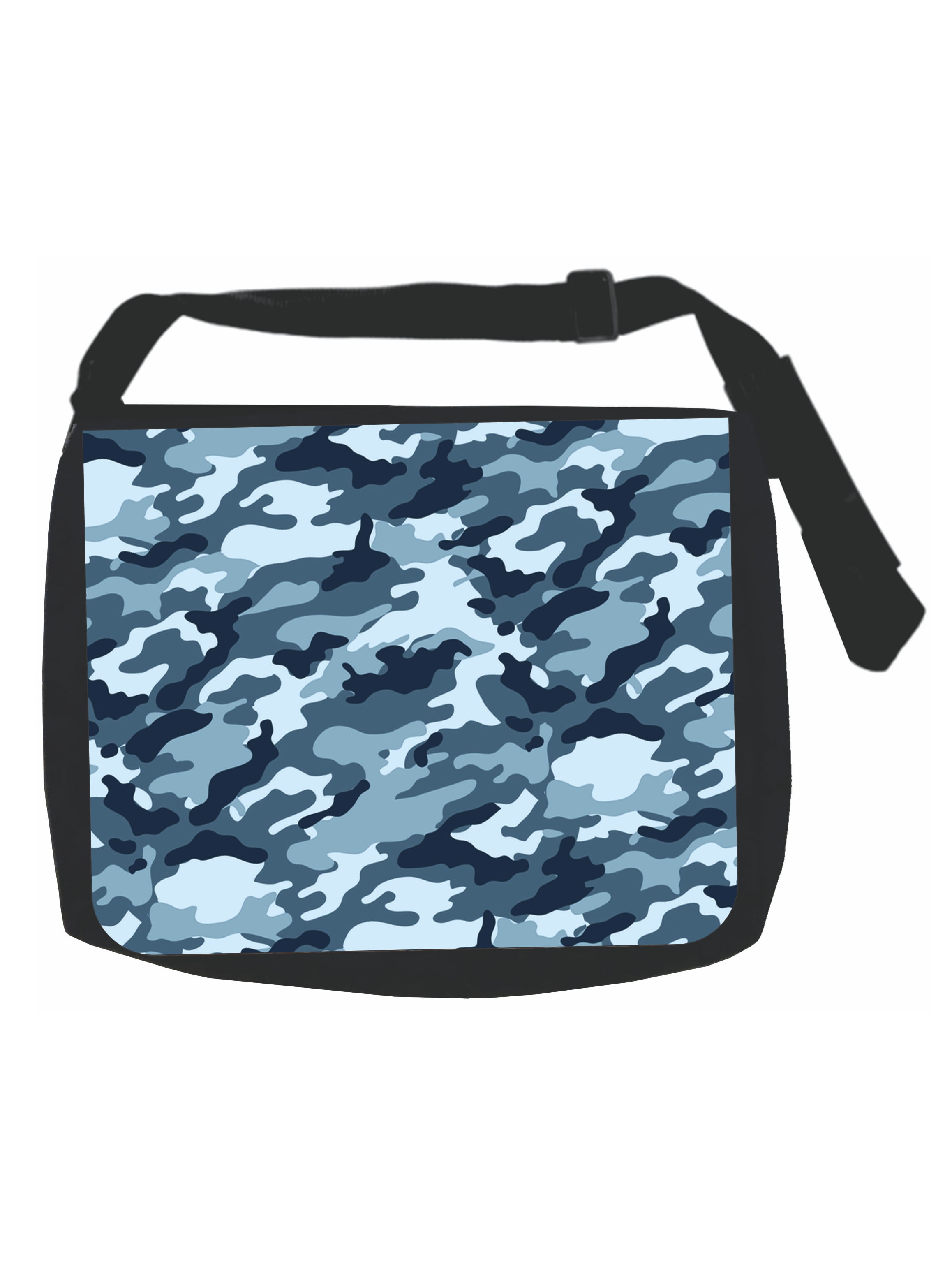 Blue Camo Pattern Black Laptop Shoulder Messenger Bag and Small Wire