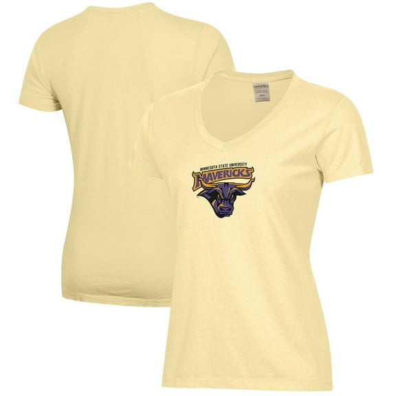 Women's  Yellow Minnesota State University, Mankato Logo Comfort Wash V-Neck T-Shirt