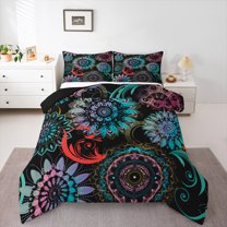 Homewish Bohemian Mandala 3 Pieces Queen Comforter Set for Female Women Men,Bohemian Flower Ultra Soft Bedding Sets,Exotic Style Bedding Comforter Set,Luxury Bedroom Decor,Reversible