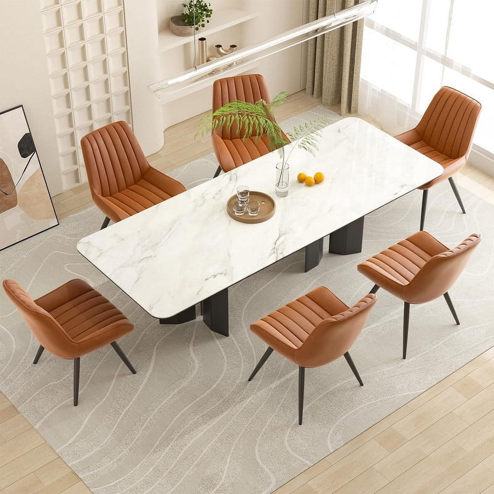 Hawsaiy Modern Upholstered Dining Chairs Set of 4, Comfy Kitchen Side Chairs with Thick Cushions & Metal Legs, Brown