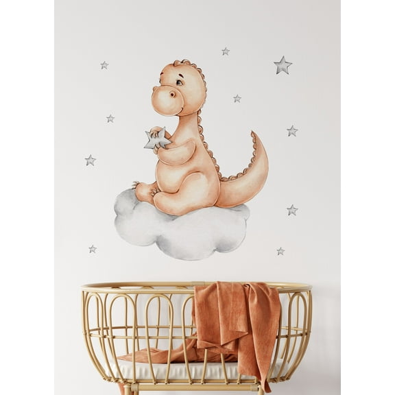 Baby Dinosaur Holding a Star Decal