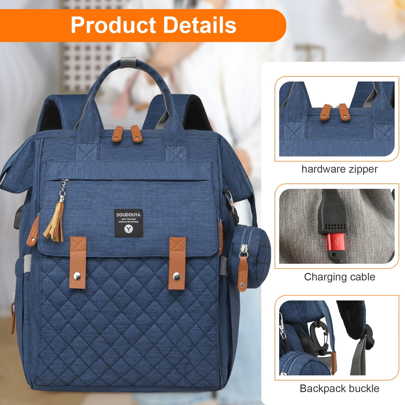 Eurhowing Baby Diaper Bag Backpack for Mom & Dad, Large Capacity Baby Bag with Stroller Straps & Insulated Pocket, Waterproof Diaper Backpack for Travel, Blue