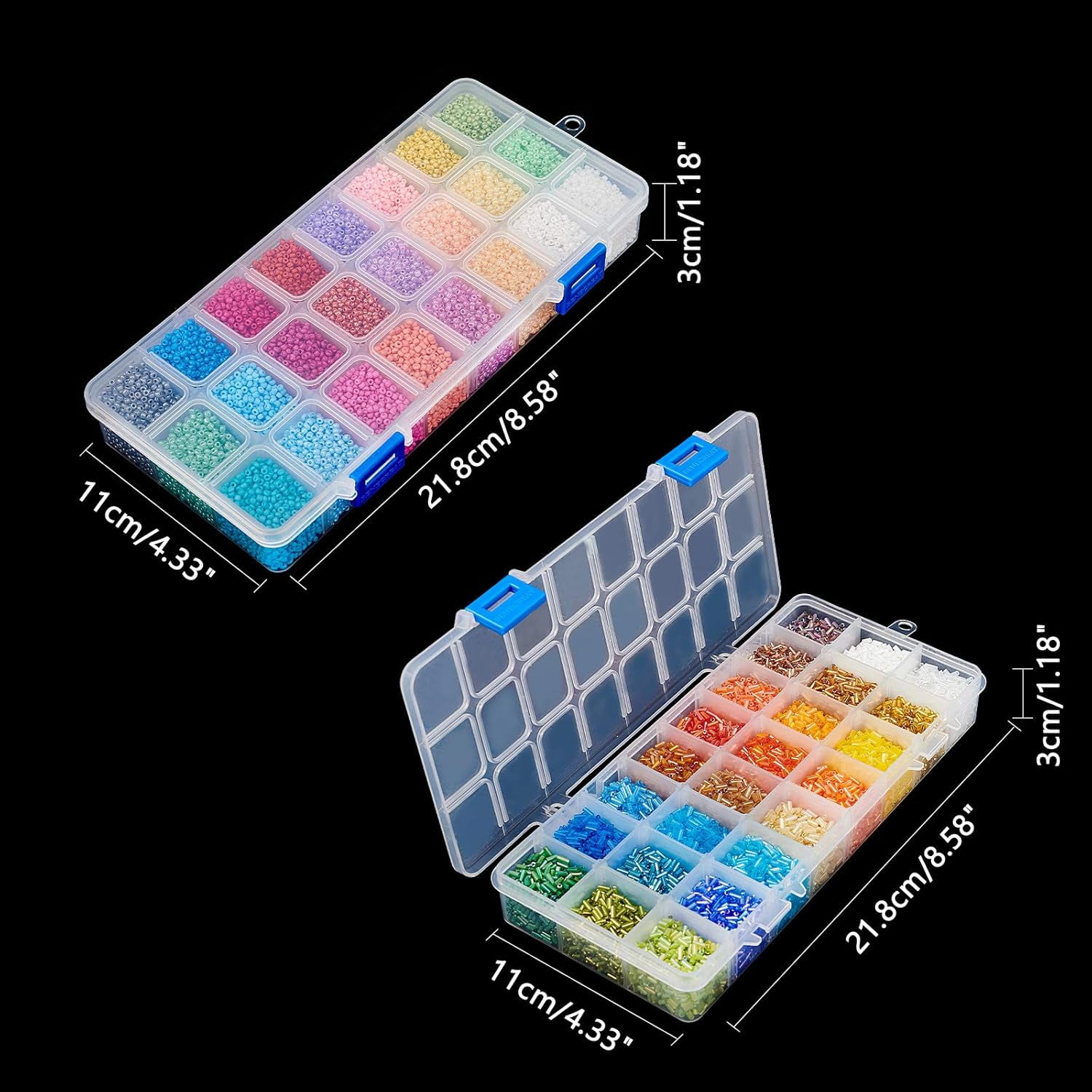 Glass Seed Beads Kit 2 Styles 1.8~2mm Pony Seed Beads with 0.6mm Elastic Thread Stainless Steel Tweezers Big Eye Beading Needles and Scissors for Bracelet Necklace Jewelry Making Colorful