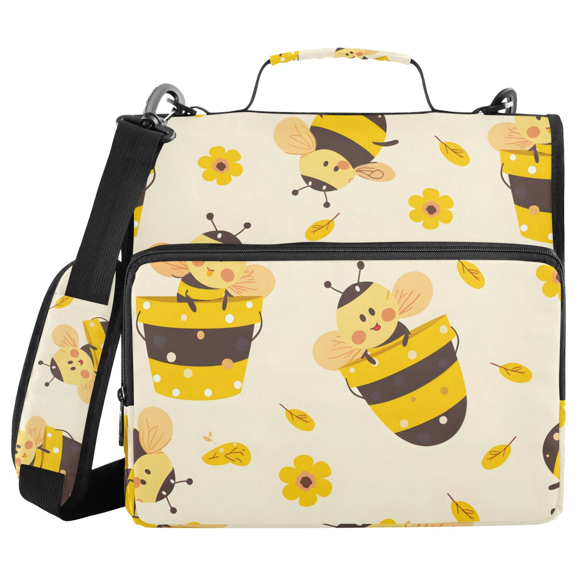 ALAZA Zipper Binder Cute Bees and Daisy 3 Ring Trapper Keeper File Folder Organizer Bag