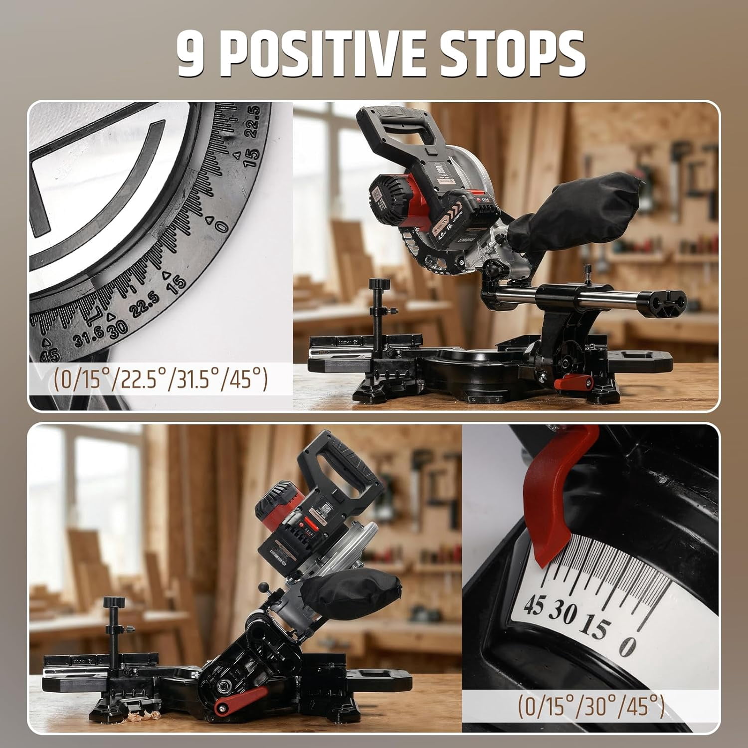 WOODSTARTER Cordless Sliding Miter Saw, Brushless, 4200 RPM, Battery & Charger Included