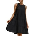 thumbnail image 1 of Kmbangi Femmes Robe de Couleur Unie, Col Rond Bouton Arrière Sans Manches une Seule Pièce, Robe de Style de Rue Décontractée, 1 of 2