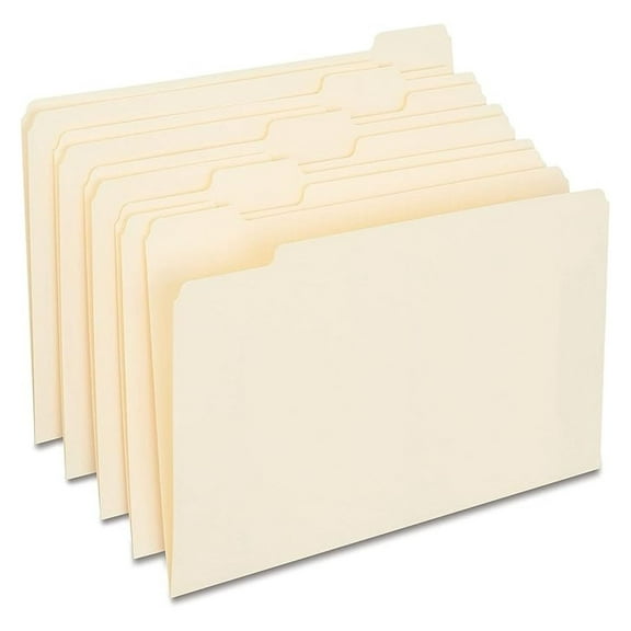 Legal Size Manila File Folders - 1/5 Cut, 200/Carton - Manila Folders for Office, Home, School - Durable 100lb Stock with 5 Assorted Tabs