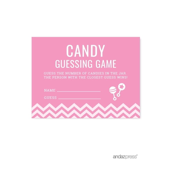 Koyal Wholesale Pink Chevron Baby Shower Game Cards, Candy Guessing, 30-Pack