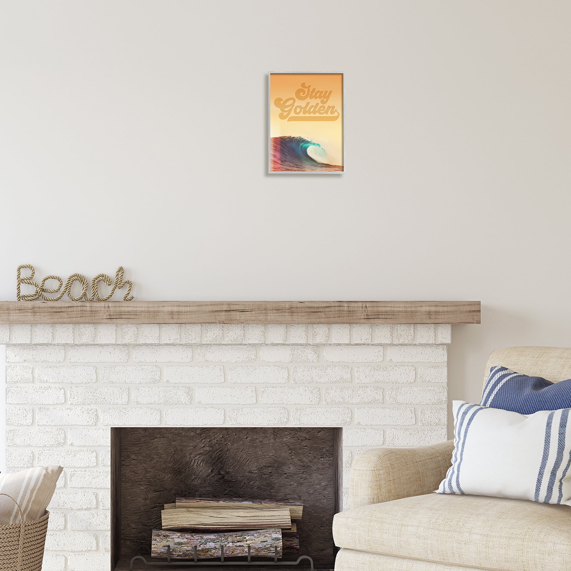 Stupell Industries Stay Golden Beach Waves Nature Painting Gray Framed Art Print Wall Art, 11 x 14
