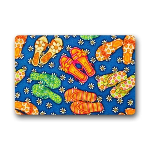 WinHome Cute Colorful Flip Flops with Daisy Doormat Floor Mats Rugs
