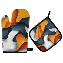 Yayeee Oven Mitts and Pot Holder Set of 4 Heat Resistant Kitchen Gloves Baking Hot Pad, Abstract Wavy