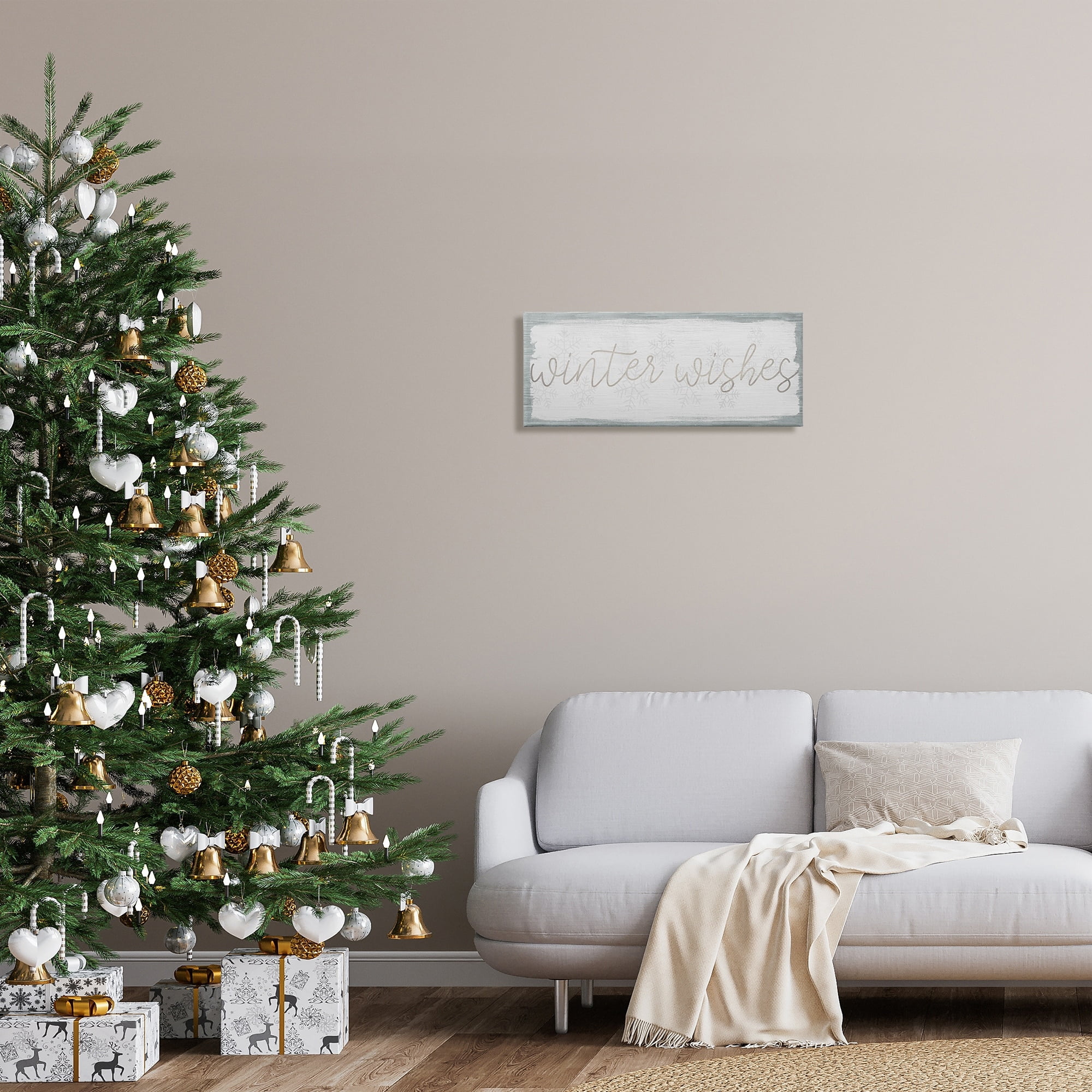 Stupell Industries Rustic Winter Wishes Sentiment Soft Snowflake Pattern Graphic Art Gallery-Wrapped Canvas Print Wall Art, 24x10, by Daphne Polselli