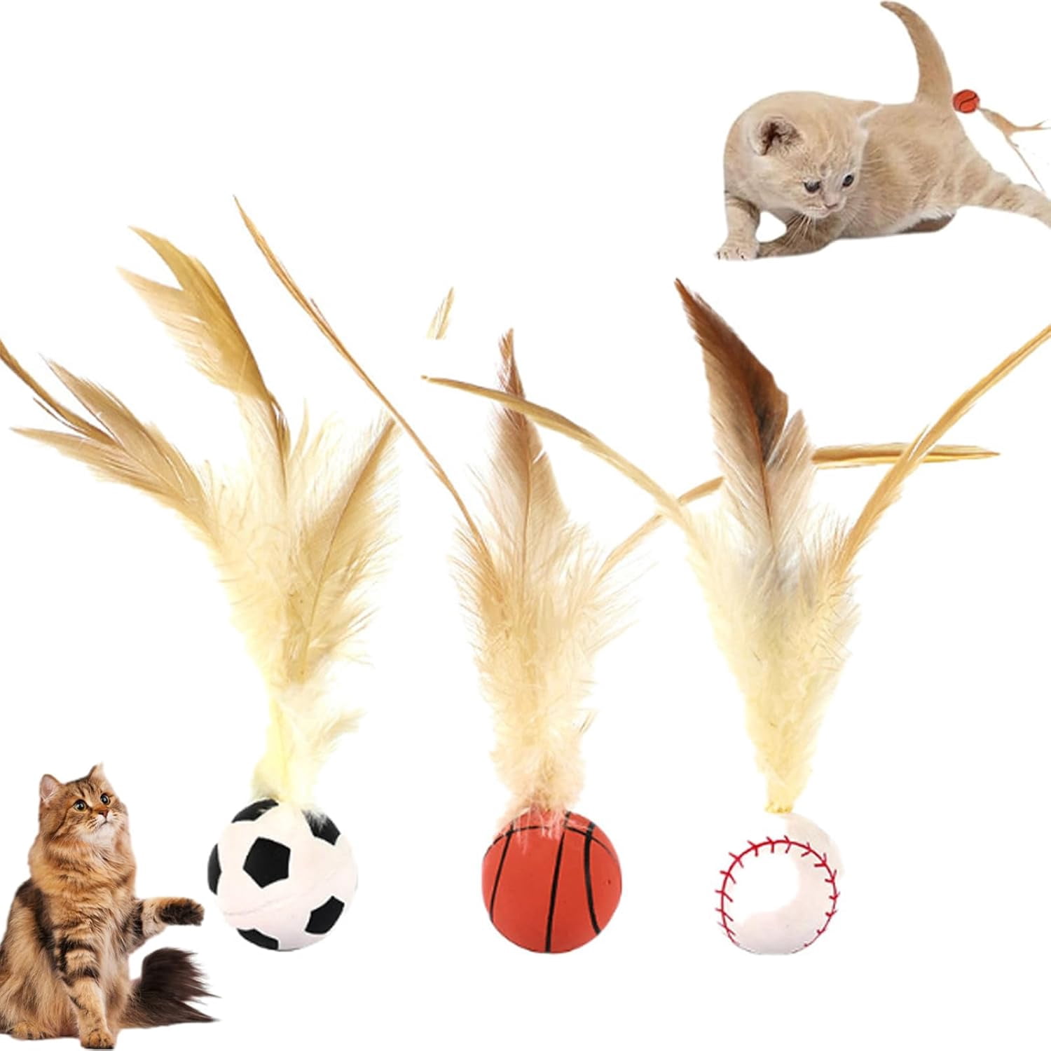Celery Pets Cat Toy, Interactive Feather Ball Toy Set for Cats, Bouncy Tails Cat Toys, Feather Ball Toy for Cats, Bouncy Balls for Cats, Feather Bouncy Ball Cat Toy (Set*A+B)