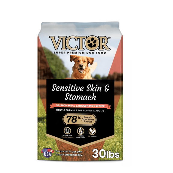 New!Victor All Life Stages Sensitive Skin and Stomach Salmon Meal and Brown Rice Recipe Dry Dog Food 30 lb