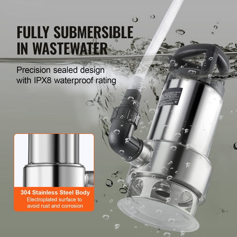 KFFKFF 1HP Submersible Pump, 4020GPH, 30FT Elevation, Stainless