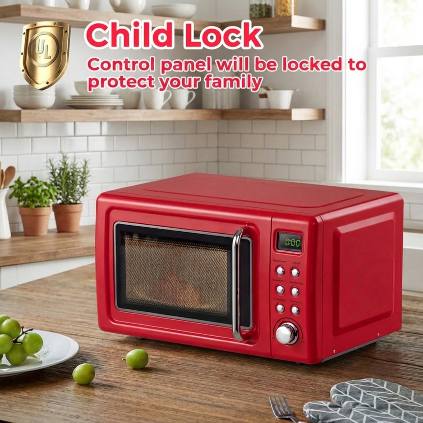 RUIE Retro Microwave Oven,700W 0.7 Cu.ft Countertop Microwave with 5 Power Levels and 8 Auto Cook Menus,LED Display,Child Lock,Compact Microwave for Apartment Dorm Office
