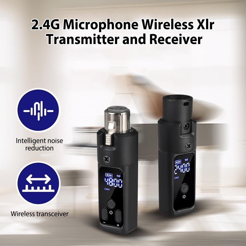 Microphone Wired to Wireless 2.4G Microphone Wireless Xlr Transmitter and Receiver Rechargeable Wireless Mic System for 48V Condenser Microphones Audio Mixer Electric Guitar Bass Speaker Wireless