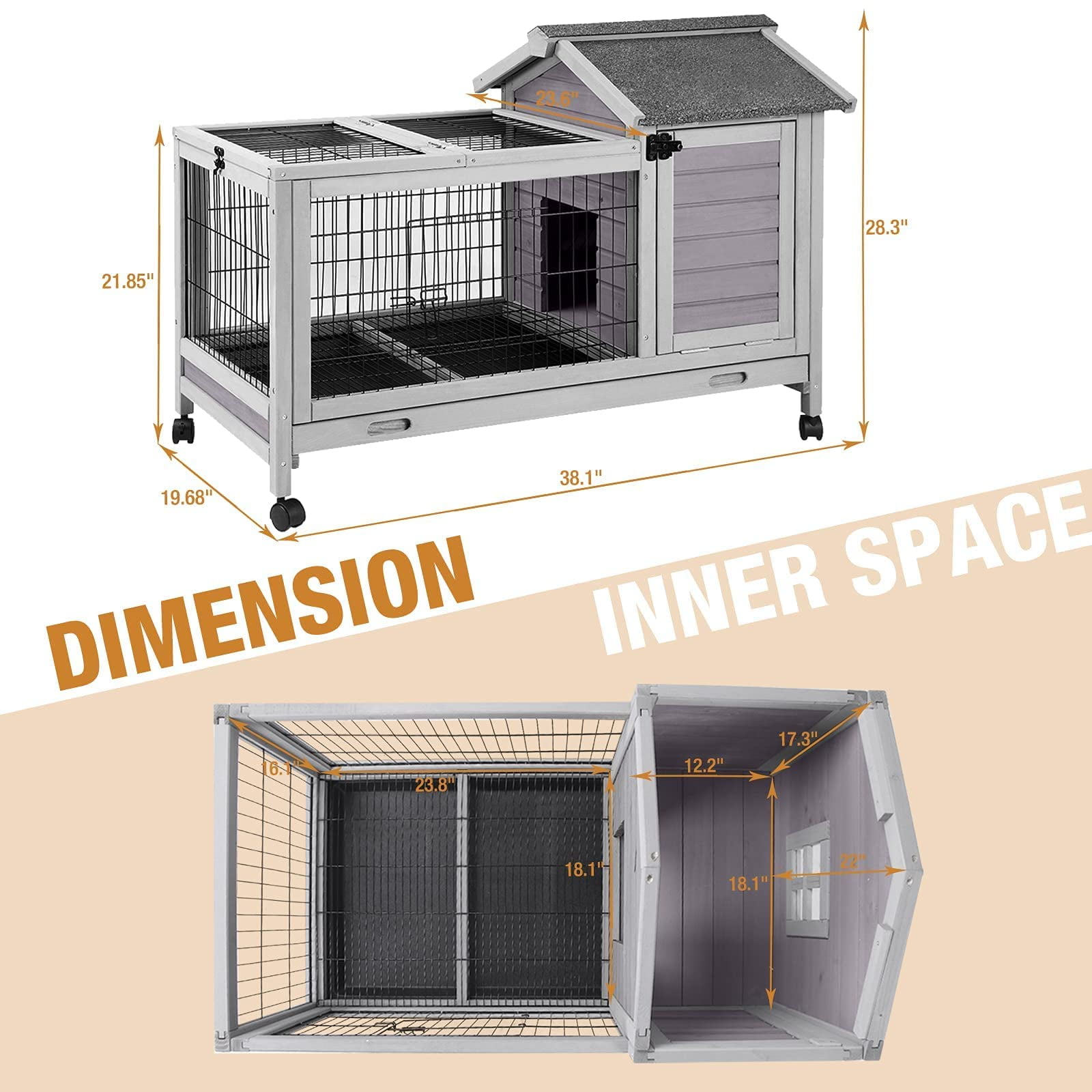 BUTINGLALE Rabbit Hutch Indoor Outdoor Rabbit Cage Bunny Cage with Run,No Leak Pull Out Tray,Wire Fence